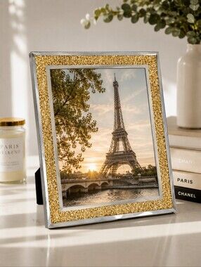 Oleg Cassini 8x10 Mirrored Crystal Photo Frame – Gold Tone
